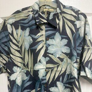 Tommy Bahama Silk Shirt Short Sleeve Men Large Floral Hawaiian Print